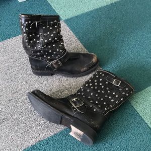 Studded, distressed Frye boots. Size 7